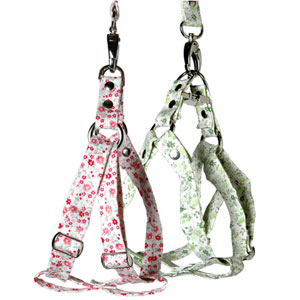 step in dog harness in delicate floral fabric