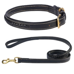 leather dog collar with braided leather inset